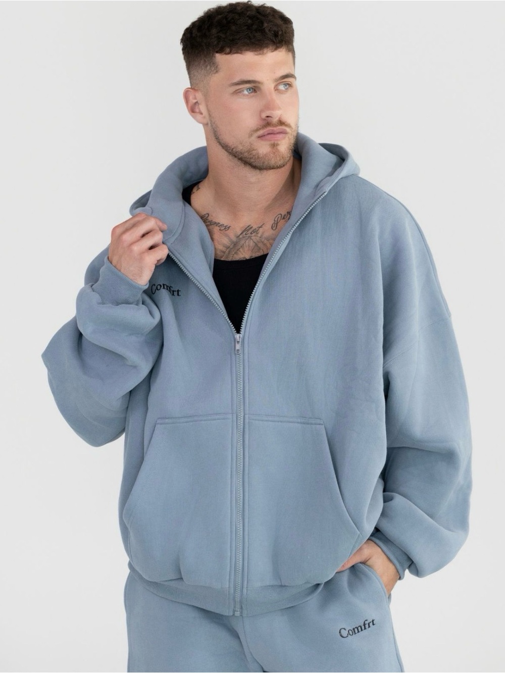 Comfrt Cloud Zip Hoodie Unisex Medium Women's Men’s Blue Willow Oversized - Picture 3 of 4